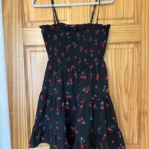 SHEIN Black Dress with Red Cherry Pattern